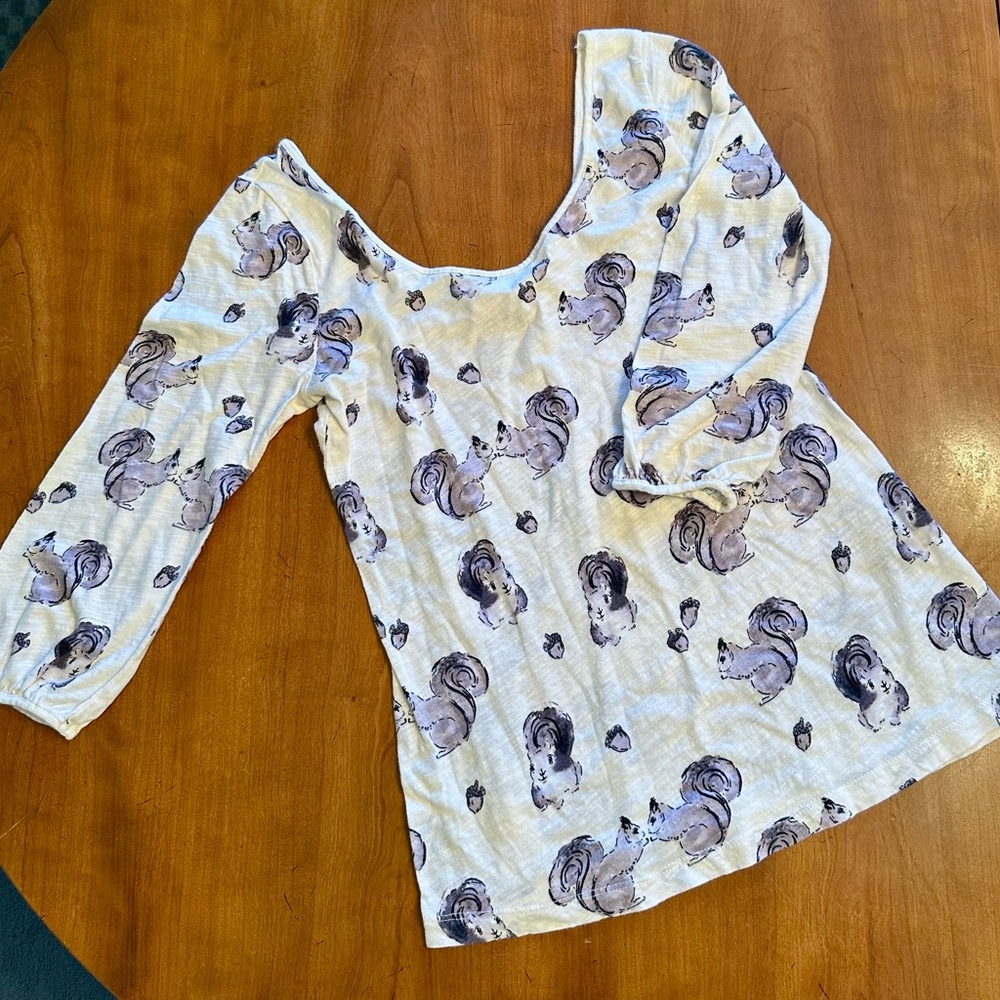 Anthropologie Cream Squirrel Print Blouse